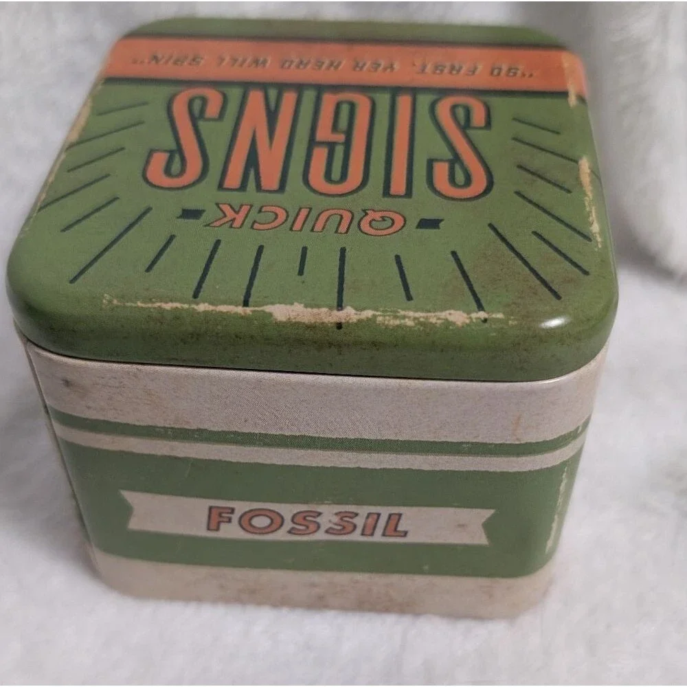 Fossil Green and Orange Tin Box
